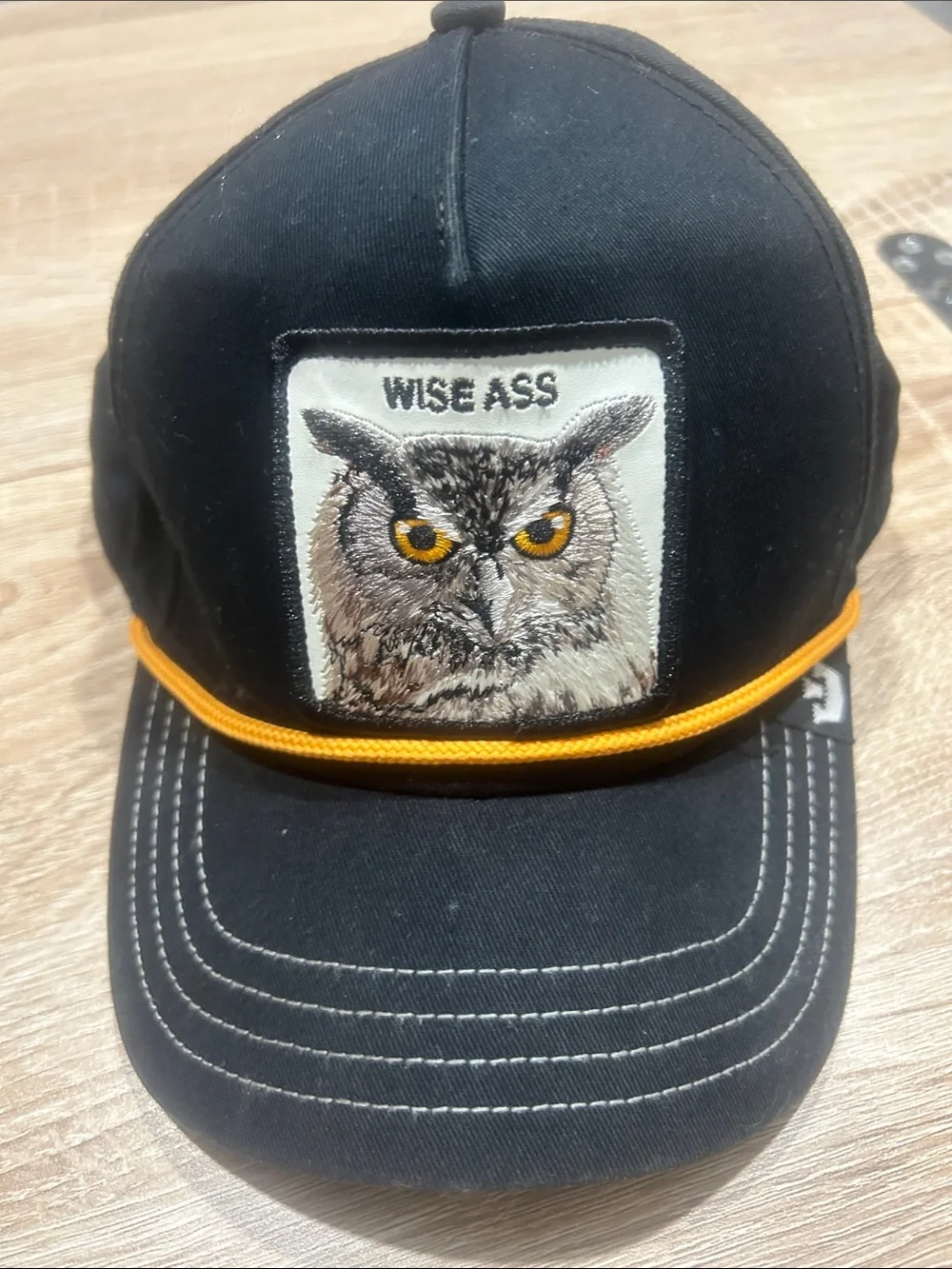 Goorin Bros Black Owl Patch Cap with Orange Trim